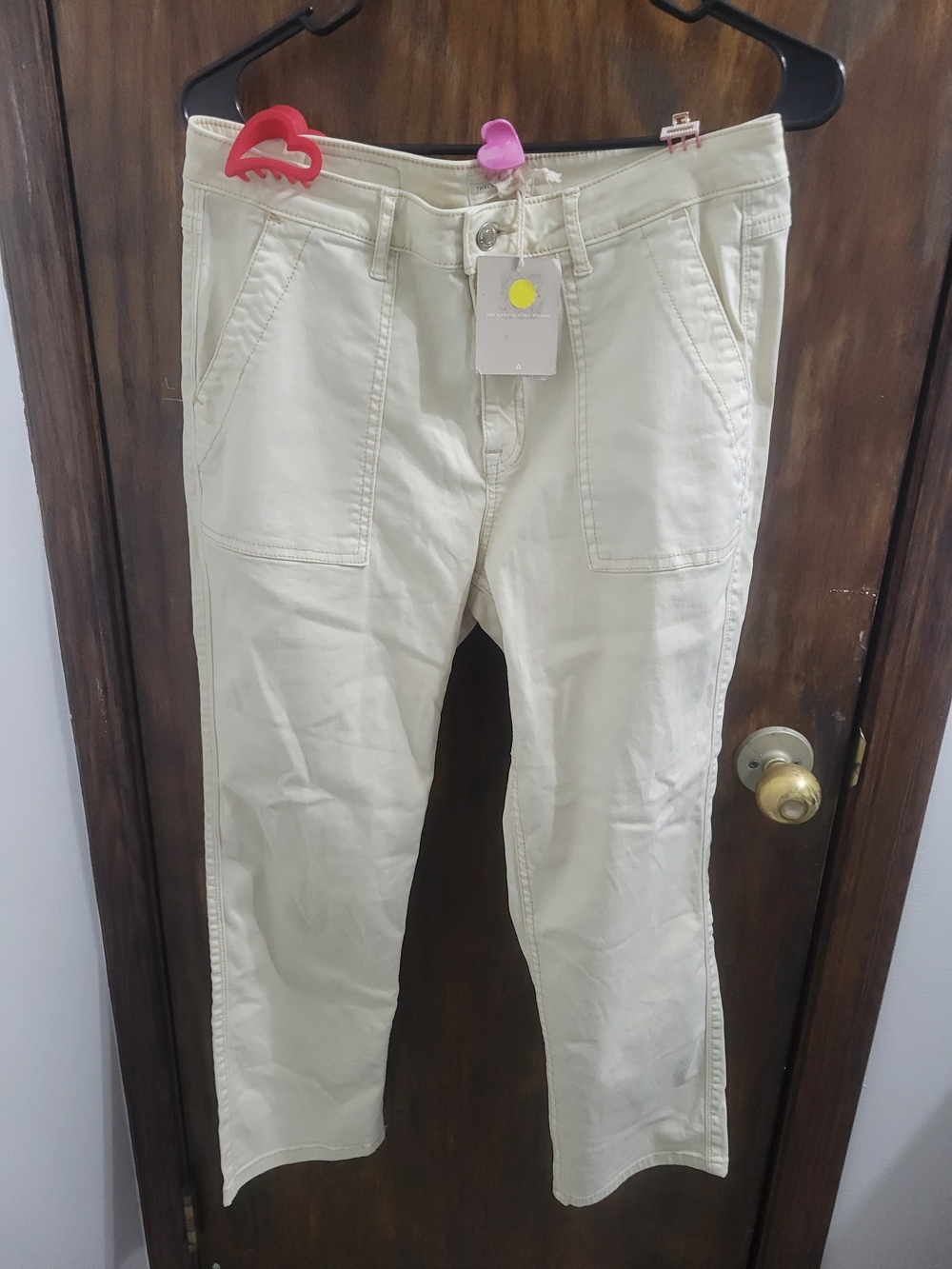 Thread Supply Womens Cream Straight-Leg Jeans